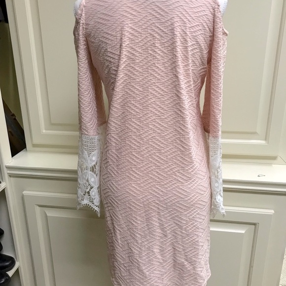 Vava x Joy Han Crochet Lace Sleeve Midi Sheath Dress Apricot Sexy Cutouts - Picture 6 of 14